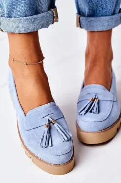 Boto Mokasyny Damskie Zamszowe*Zamszowe Mokasyny Lewski Shoes 3053 Błękitne