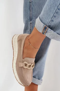 Damskie Damskie buty S.Barski Zamszowe Mokasyny Na Platformie Z Łańcuchem D&A TW552 Beżowe