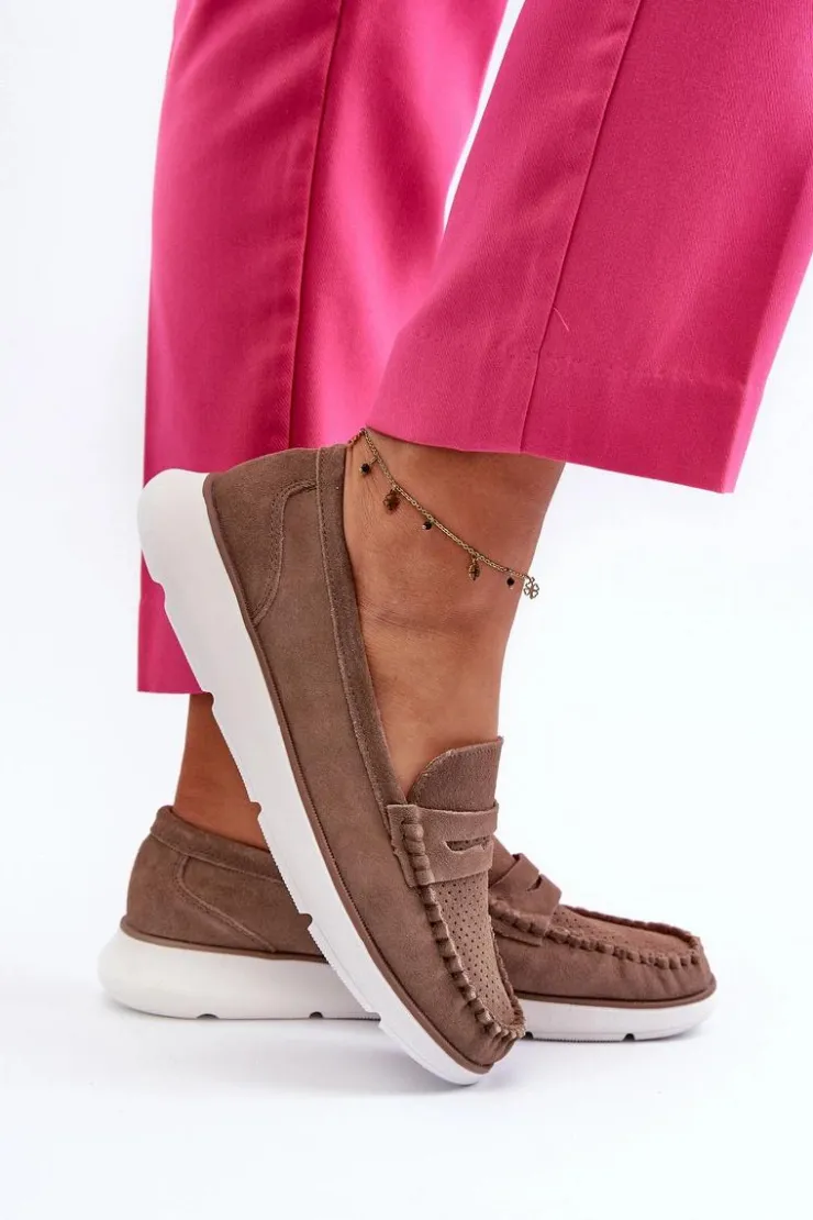 Buty Sergio Leone Zamszowe Mokasyny Na Platformie Sergio Leone SP012 Brązowe Brązowy