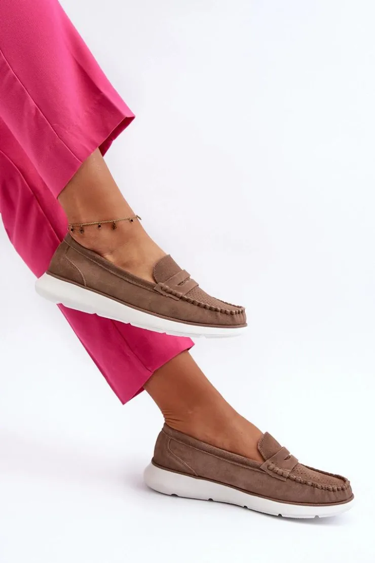 Buty Sergio Leone Zamszowe Mokasyny Na Platformie Sergio Leone SP012 Brązowe Brązowy