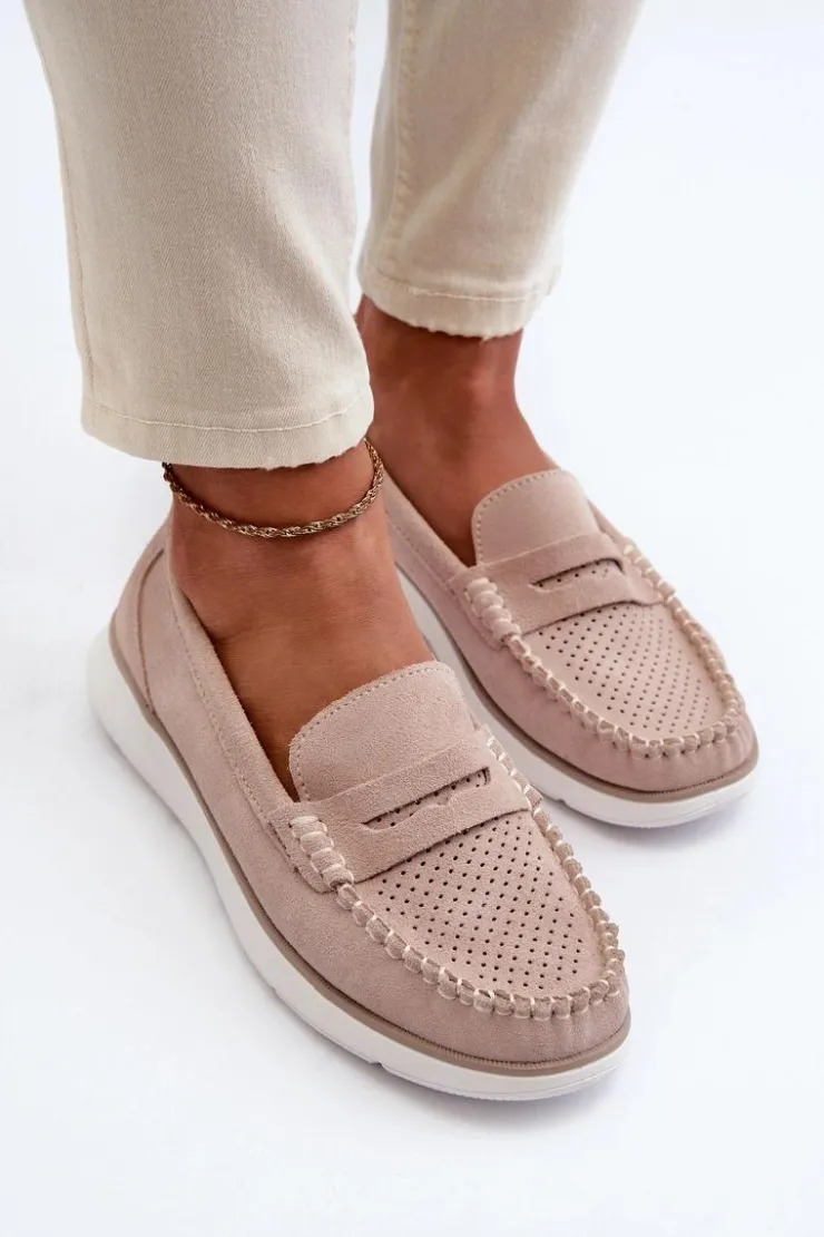 Damskie Buty Sergio Leone Zamszowe Mokasyny Na Platformie Sergio Leone SP012 Beżowe