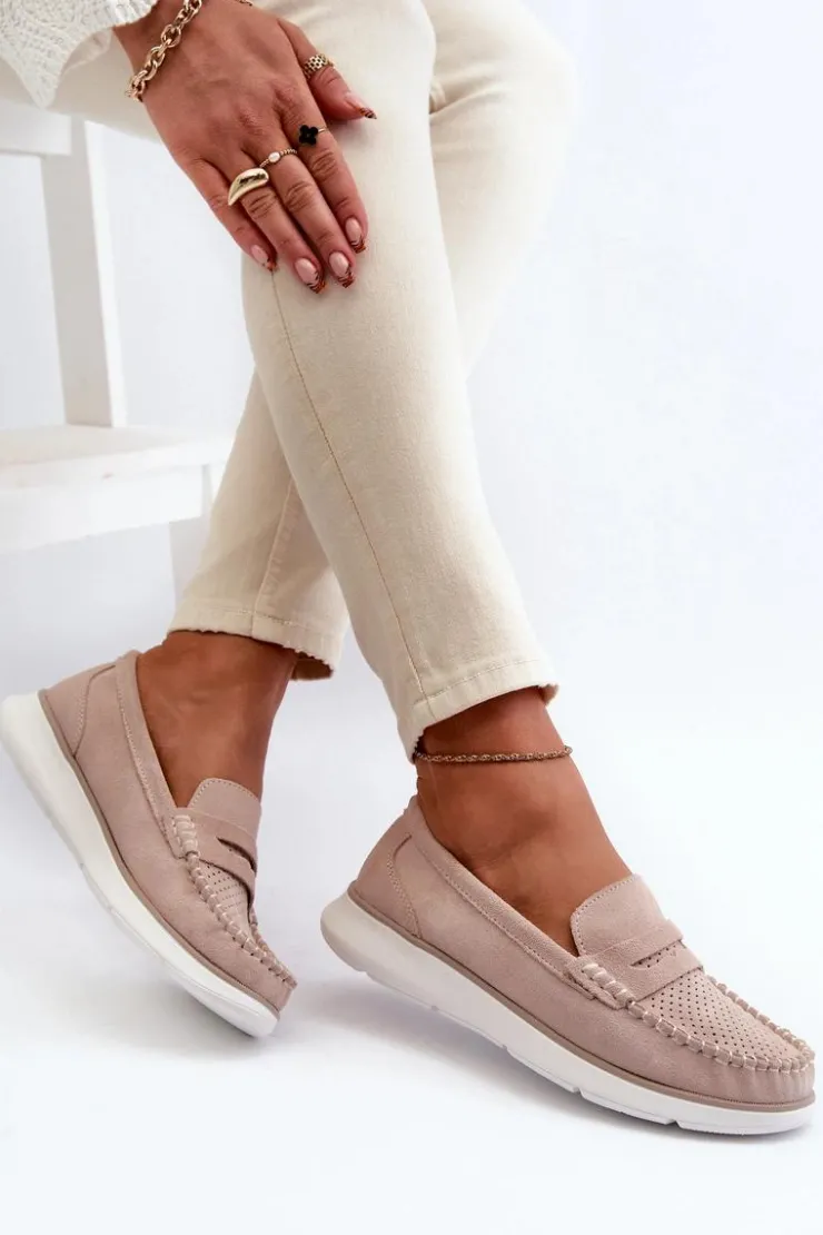 Damskie Buty Sergio Leone Zamszowe Mokasyny Na Platformie Sergio Leone SP012 Beżowe