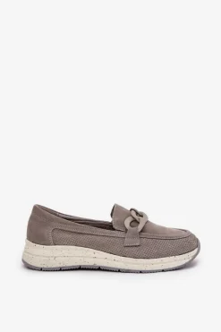 Damskie Damskie buty S.Barski Zamszowe Mokasyny Na Platformie Z Łańcuchem D&A TW552 Szare