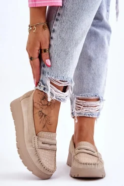 Damskie Boto Zamszowe Mokasyny Na Platformie Jasnobeżowe Lemar Milana