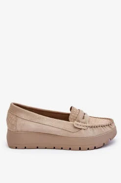 Damskie Boto Zamszowe Mokasyny Na Platformie Jasnobeżowe Lemar Milana
