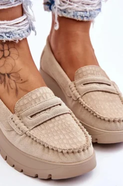 Damskie Boto Zamszowe Mokasyny Na Platformie Jasnobeżowe Lemar Milana