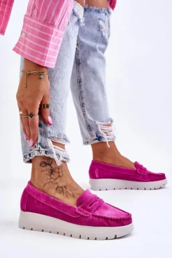 Boto Mokasyny Na Platformie|Mokasyny Damskie Zamszowe*Zamszowe Mokasyny Na Platformie Fuksja Lemar Milana