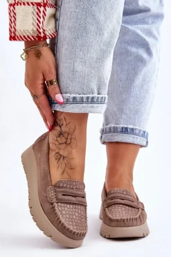 Discount Boto Zamszowe Mokasyny Na Platformie Ciemnobeżowe Lemar Milana