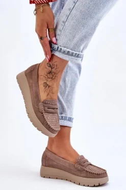 Discount Boto Zamszowe Mokasyny Na Platformie Ciemnobeżowe Lemar Milana