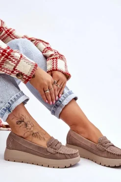 Discount Boto Zamszowe Mokasyny Na Platformie Ciemnobeżowe Lemar Milana