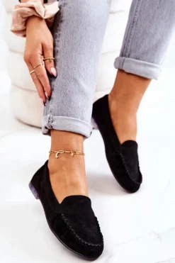 Damskie Buty Sergio Leone Zamszowe Mokasyny Sergio Leone MK722 Czarne