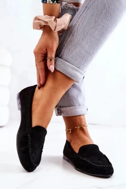 Damskie Buty Sergio Leone Zamszowe Mokasyny Sergio Leone MK722 Czarne