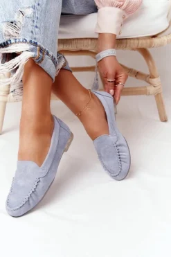 Damskie Buty Sergio Leone Zamszowe Mokasyny Sergio Leone MK722 Niebieskie