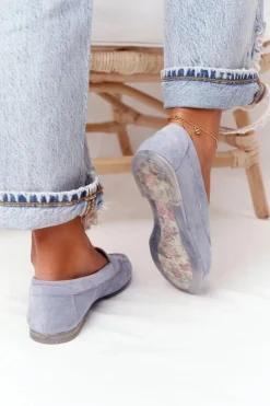 Damskie Buty Sergio Leone Zamszowe Mokasyny Sergio Leone MK722 Niebieskie