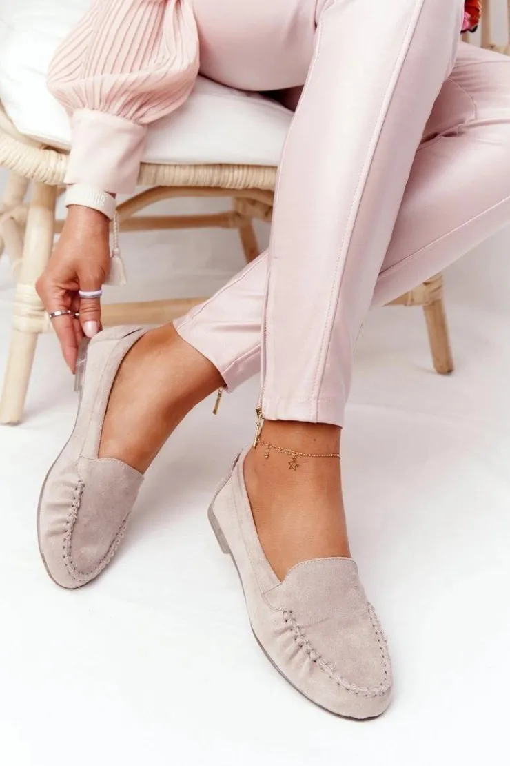 Buty Sergio Leone Mokasyny Damskie Zamszowe*Zamszowe Mokasyny Sergio Leone MK722 Beżowe