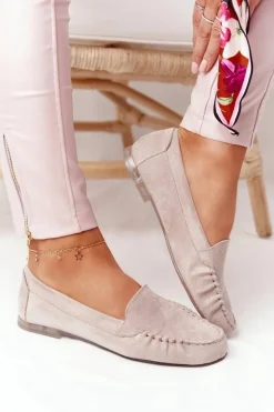 Buty Sergio Leone Mokasyny Damskie Zamszowe*Zamszowe Mokasyny Sergio Leone MK722 Beżowe