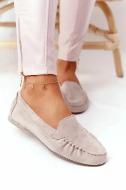 Buty Sergio Leone Mokasyny Damskie Zamszowe*Zamszowe Mokasyny Sergio Leone MK722 Beżowe