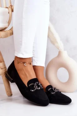 Damskie Buty Sergio Leone Zamszowe Mokasyny Sergio Leone MK739 Czarne