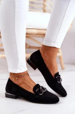 Damskie Buty Sergio Leone Zamszowe Mokasyny Sergio Leone MK739 Czarne