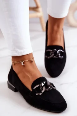 Damskie Buty Sergio Leone Zamszowe Mokasyny Sergio Leone MK739 Czarne