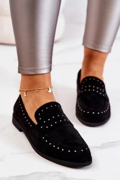 Boto Mokasyny Damskie Zamszowe*Zamszowe Mokasyny Z Dżetami La.Fi 210016B-SU Czarne