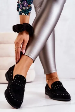 Boto Mokasyny Damskie Zamszowe*Zamszowe Mokasyny Z Dżetami La.Fi 210016B-SU Czarne