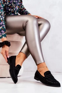 Boto Mokasyny Damskie Zamszowe*Zamszowe Mokasyny Z Dżetami La.Fi 210016B-SU Czarne