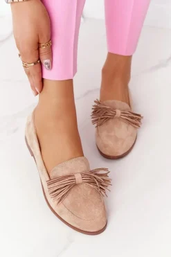 Evento Mokasyny Damskie Zamszowe*Zamszowe Mokasyny Z Frędzlami Beżowe Alicante