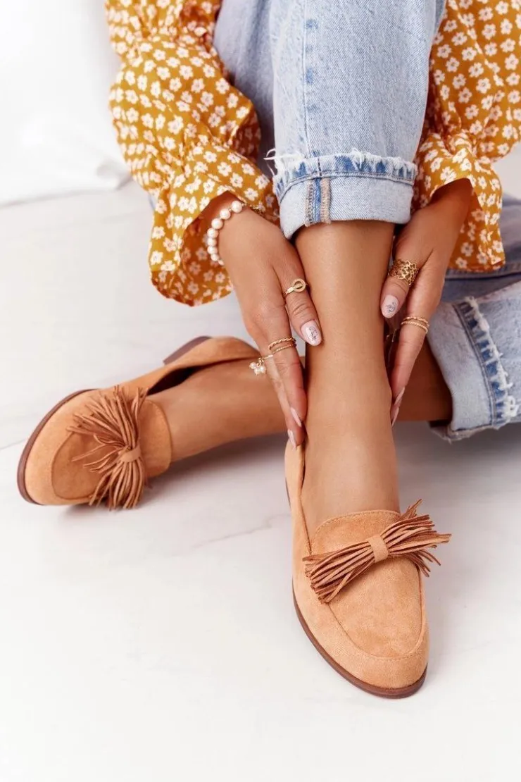 Online Evento Zamszowe Mokasyny Z Frędzlami Camel Alicante