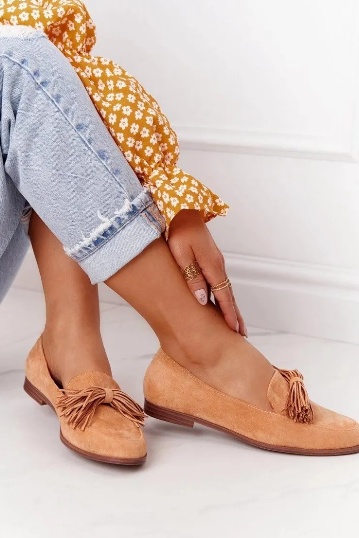 Online Evento Zamszowe Mokasyny Z Frędzlami Camel Alicante