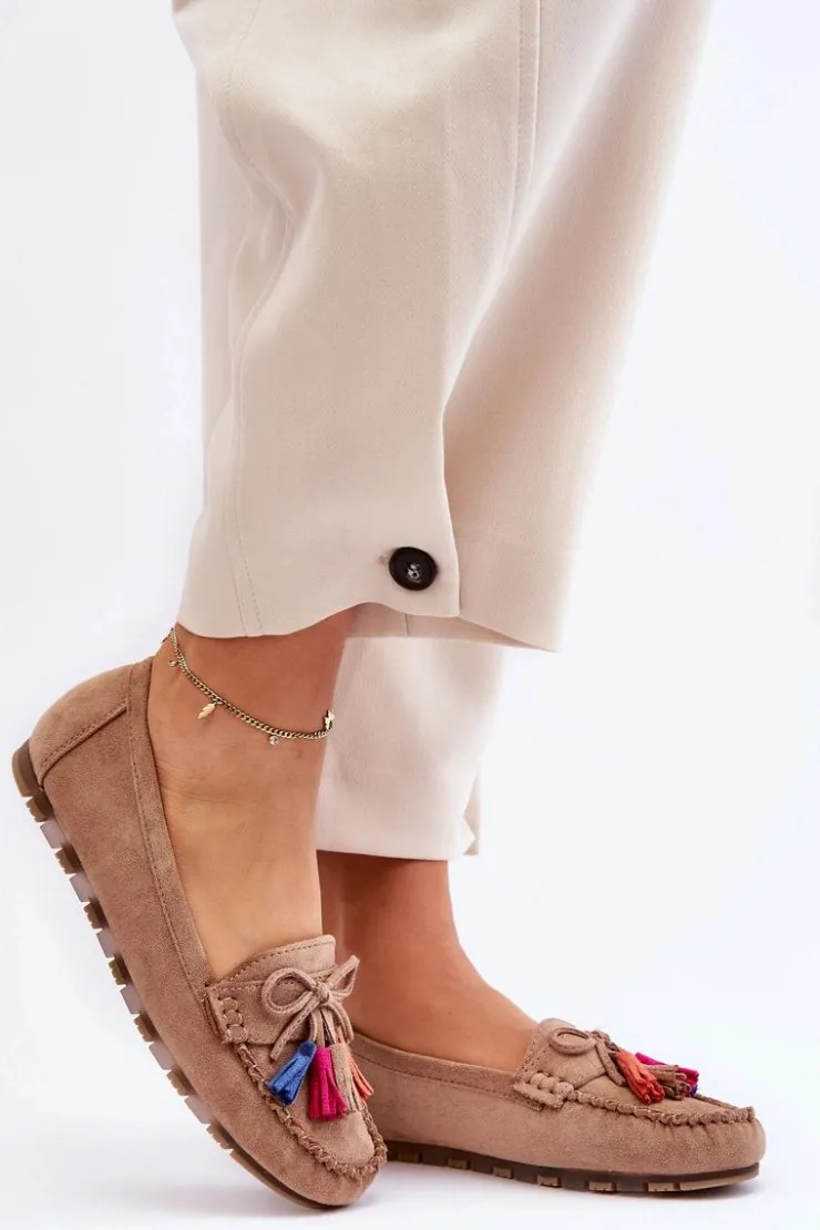 Online Boto Zamszowe Mokasyny Z Kokardą I Frędzlami Ciemnobeżowe Dorine Beżowy