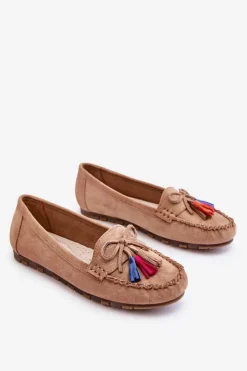 Online Boto Zamszowe Mokasyny Z Kokardą I Frędzlami Ciemnobeżowe Dorine Beżowy