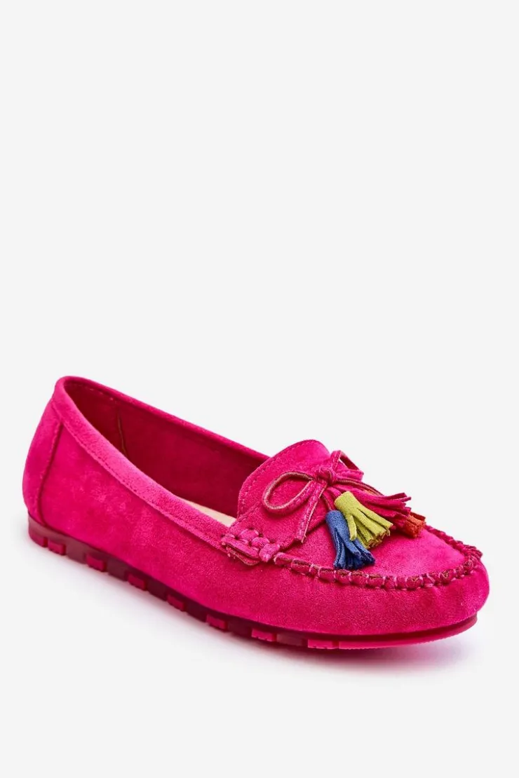 Boto Loafersy Damskie|Mokasyny Damskie Zamszowe*Zamszowe Mokasyny Z Kokardą I Frędzlami Fuksja Dorine Różowy