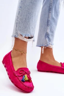 Boto Loafersy Damskie|Mokasyny Damskie Zamszowe*Zamszowe Mokasyny Z Kokardą I Frędzlami Fuksja Dorine Różowy