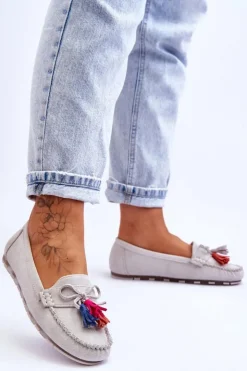 Online Boto Zamszowe Mokasyny Z Kokardą I Frędzlami Szare Dorine Szary