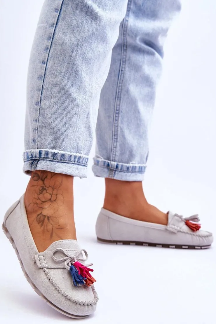 Online Boto Zamszowe Mokasyny Z Kokardą I Frędzlami Szare Dorine Szary