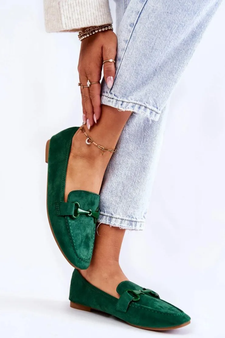 New Boto Zamszowe Mokasyny Z Ozdobą Zielone Santi