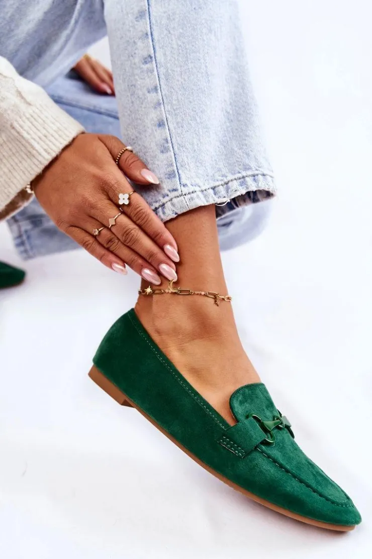 New Boto Zamszowe Mokasyny Z Ozdobą Zielone Santi