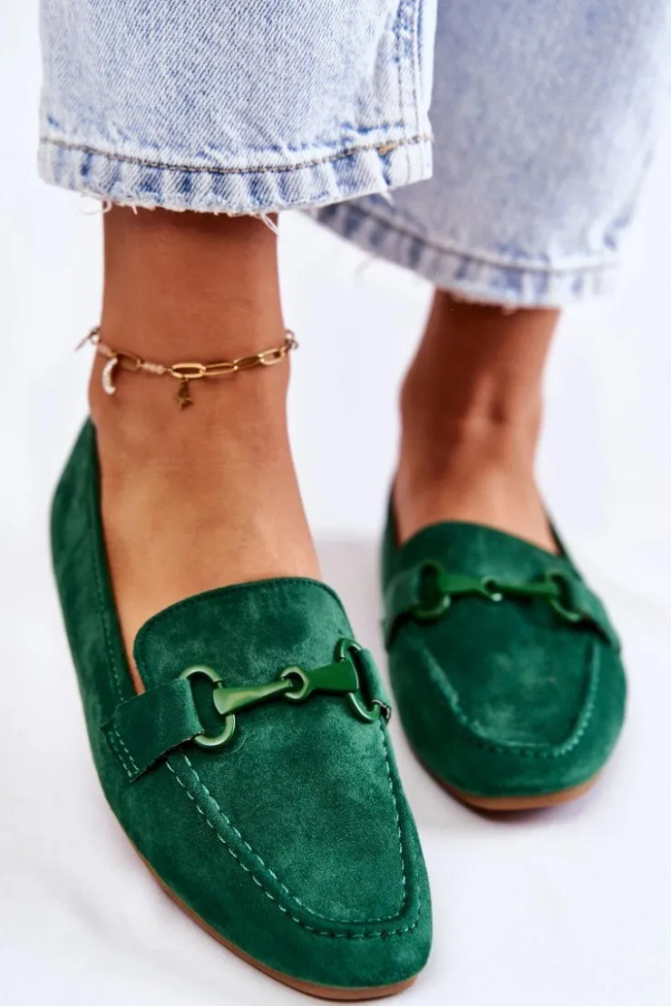 New Boto Zamszowe Mokasyny Z Ozdobą Zielone Santi