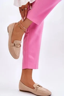 Damskie Buty damskie Vinceza Zamszowe Mokasyny Z Ozdobnym Elementem Beżowe Reed