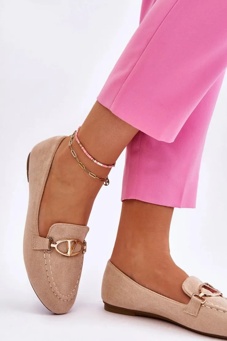 Damskie Buty damskie Vinceza Zamszowe Mokasyny Z Ozdobnym Elementem Beżowe Reed