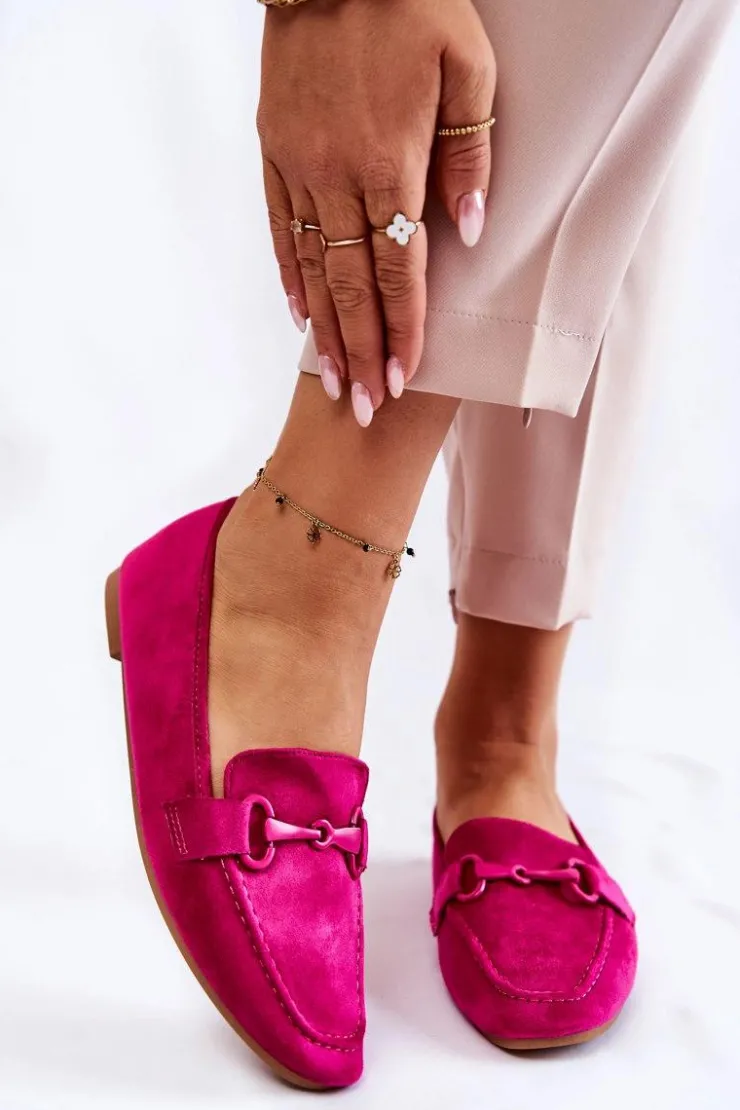 Damskie Boto Zamszowe Mokasyny Z Ozdobą Fuksja Santi