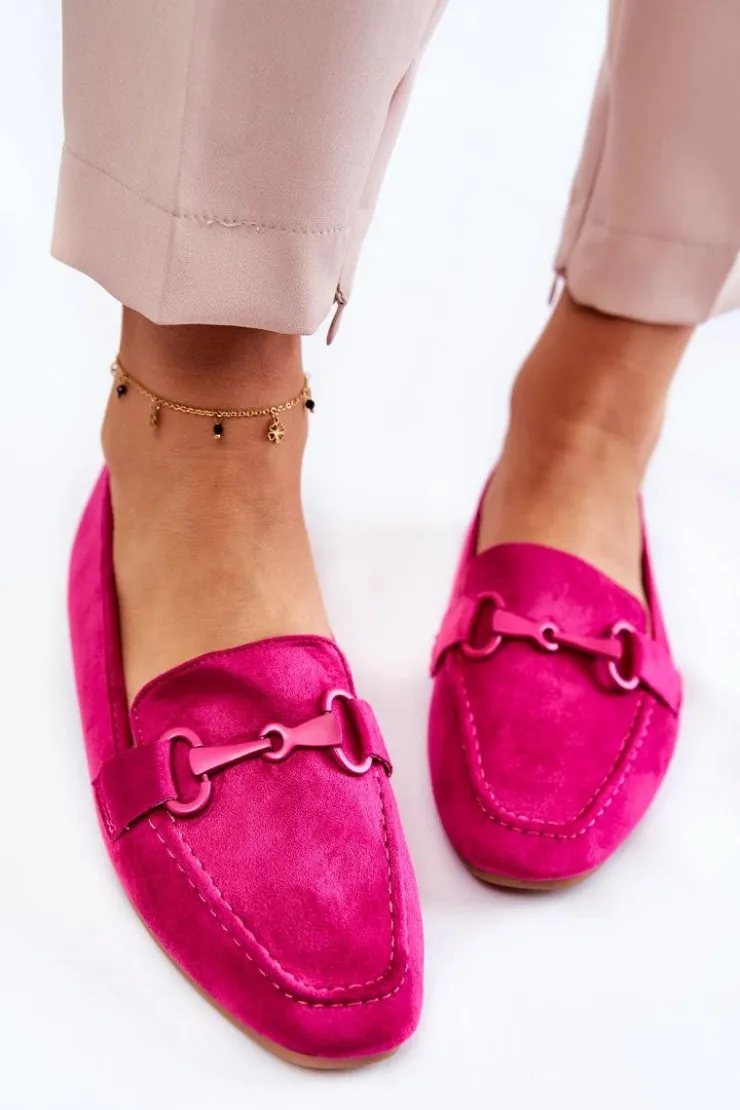 Damskie Boto Zamszowe Mokasyny Z Ozdobą Fuksja Santi