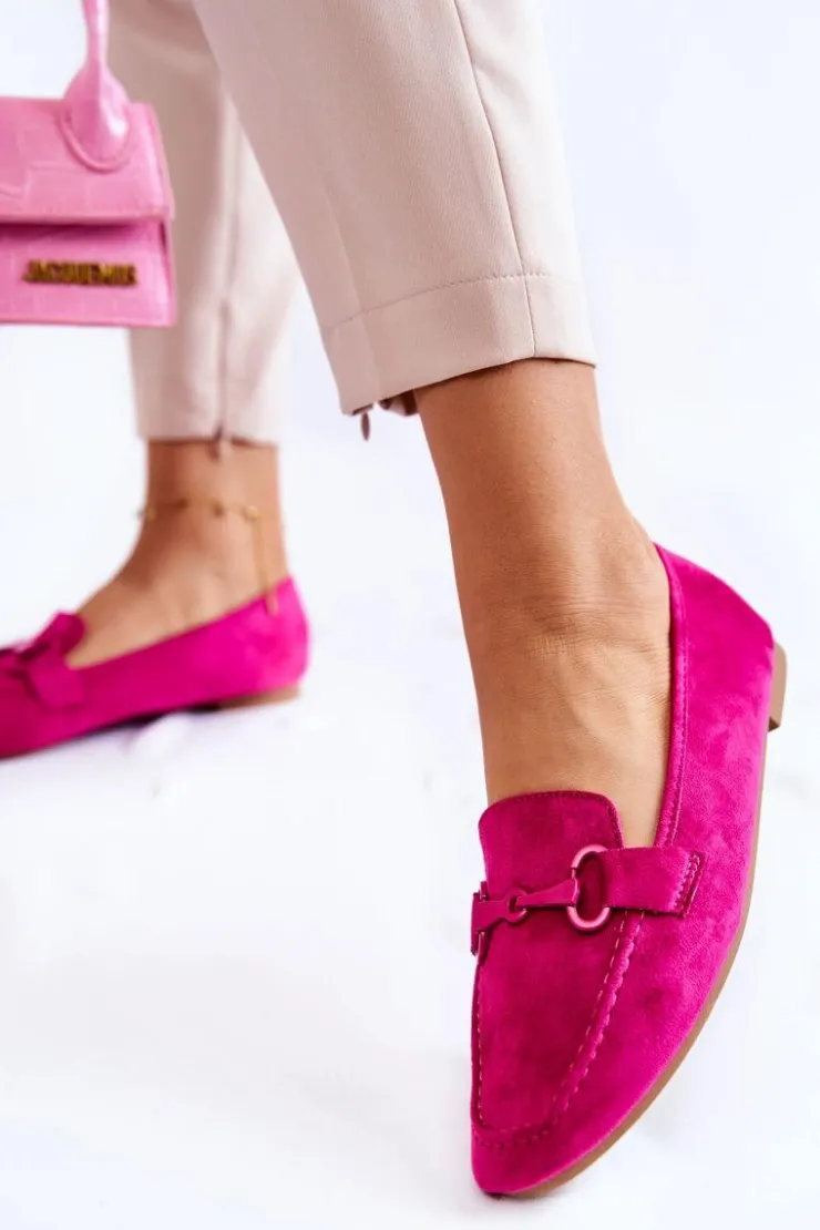 Damskie Boto Zamszowe Mokasyny Z Ozdobą Fuksja Santi