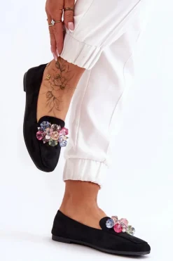 Outlet Boto Zamszowe Mokasyny Z Ozdobnymi Kryształami Czarne Arvilla