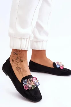 Outlet Boto Zamszowe Mokasyny Z Ozdobnymi Kryształami Czarne Arvilla