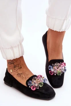 Outlet Boto Zamszowe Mokasyny Z Ozdobnymi Kryształami Czarne Arvilla