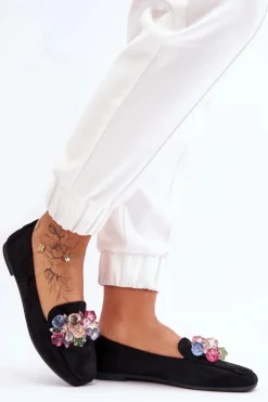 Outlet Boto Zamszowe Mokasyny Z Ozdobnymi Kryształami Czarne Arvilla