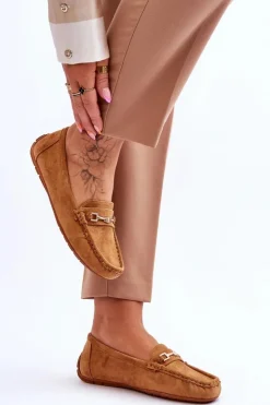 Damskie Boto Zamszowe Mokasyny Z Ozdobą Brązowe Eleina