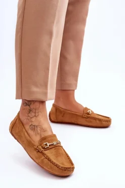 Damskie Boto Zamszowe Mokasyny Z Ozdobą Brązowe Eleina